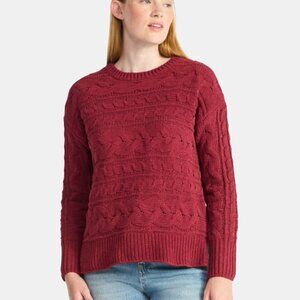 New Time & Tru Women's Chenille Cable Wine Punch Knit Crewneck Sweater Size S !